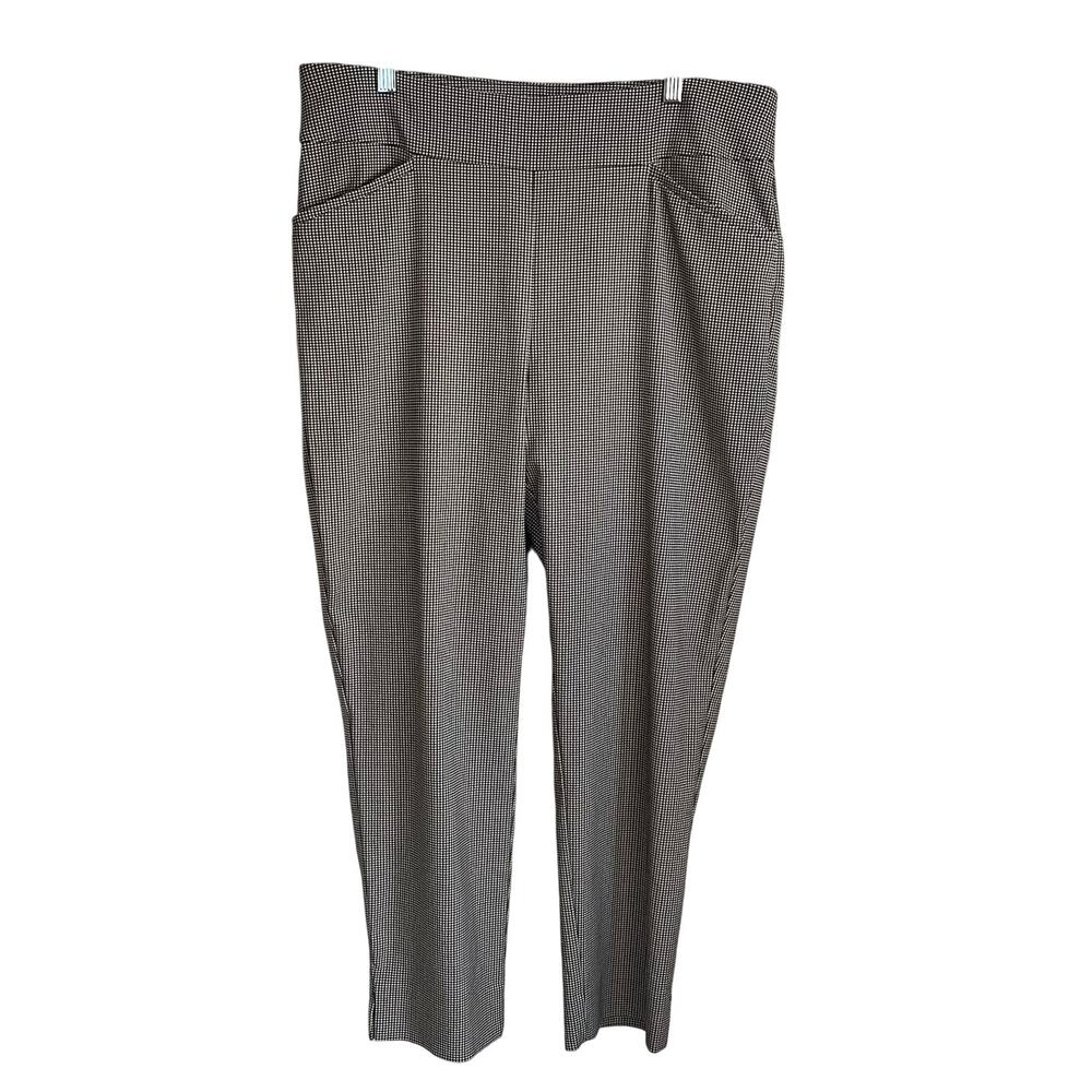 Chico’s Perfect Stretch Ankle Pants Sz 2.5 (L/14) Pull-On Checked Brown Black